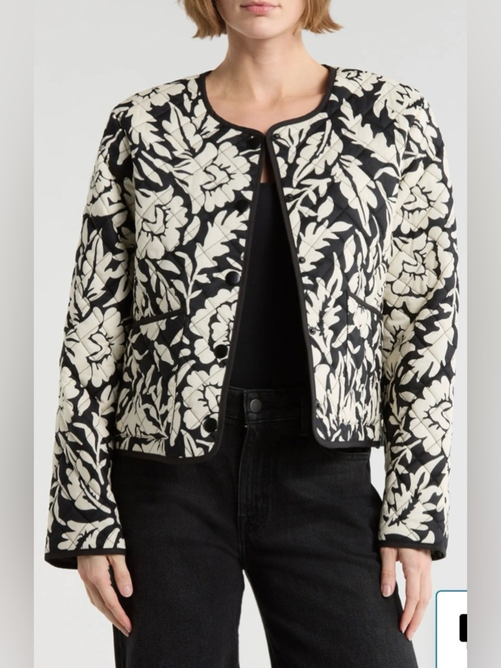 Sanctuary Black & White Floral Quilted Puffer Jacket